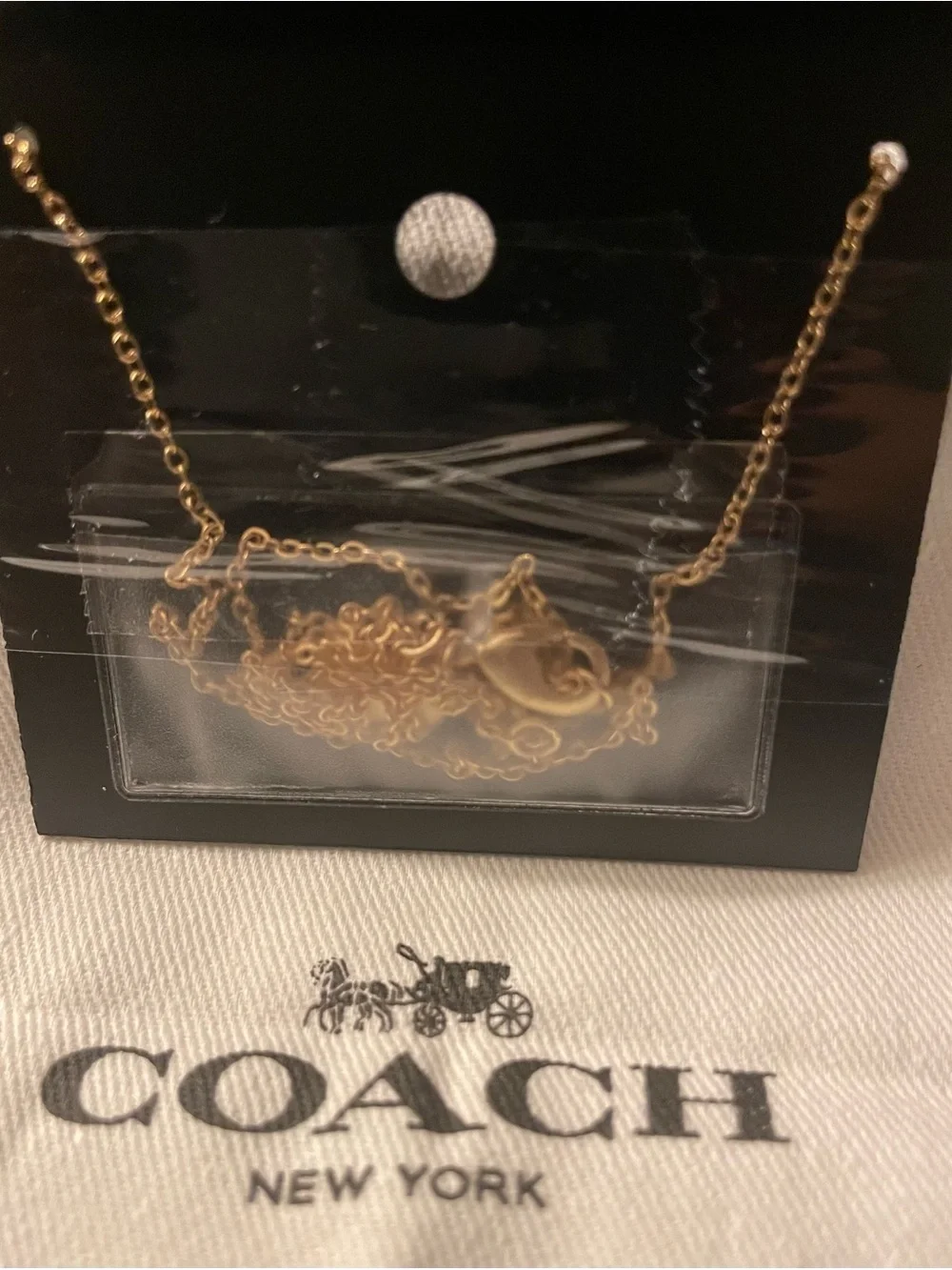Coach Gold Crystal Logo Script Necklace - NWT